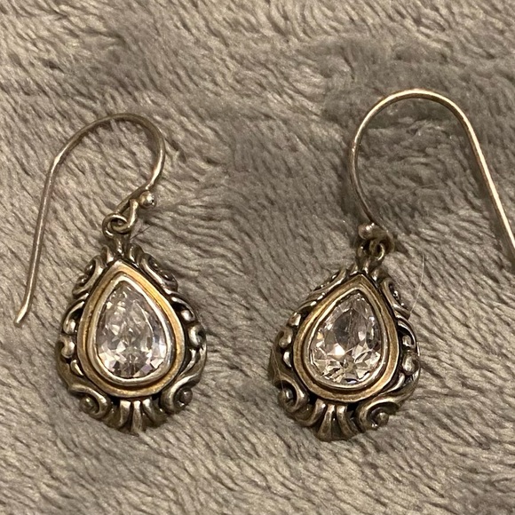 Sterling silver Bali style earrings with cubic zirconia centres - Picture 2 of 2